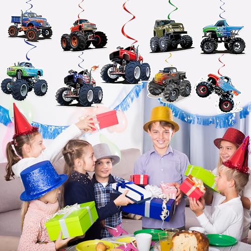 30pcs Monster Truck Hanging Swirls Decorations – Pre-Assembled Birthday Party Decor