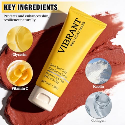 Afalin Red Clay Face Mask Set with Silicone Brush - Pore Cleansing Mud Mask