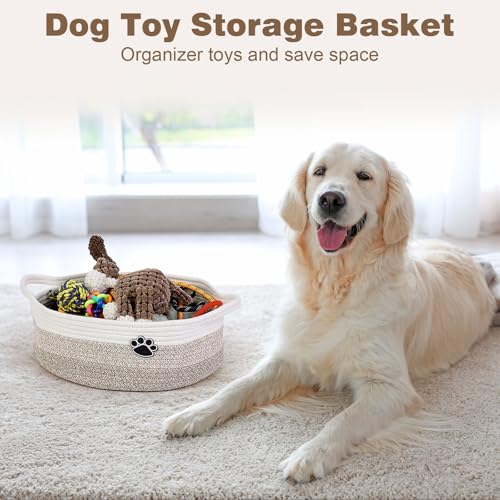 Optish Dog Toy Basket - Woven Rope Storage for Pets, 13.5" x 11" x 5"