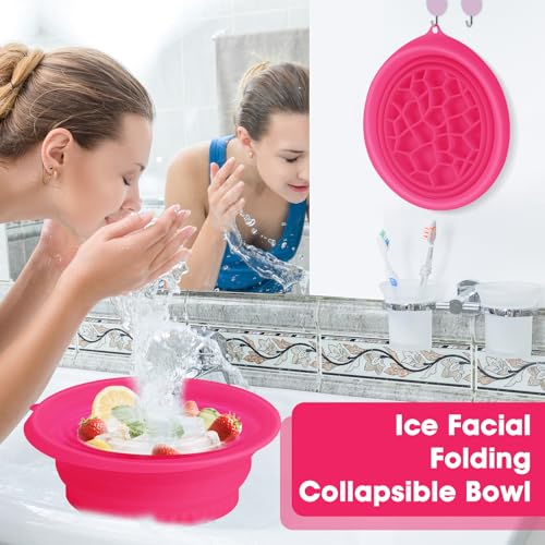 Amoner U Rose Face Ice Bowl with Built-in Ice Tray, Collapsible Silicone Facial Bath for Travel & Home Use
