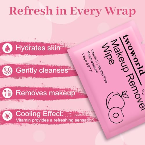 100 Individually Wrapped Makeup Remover Wipes, Honey Peach Travel Wipes