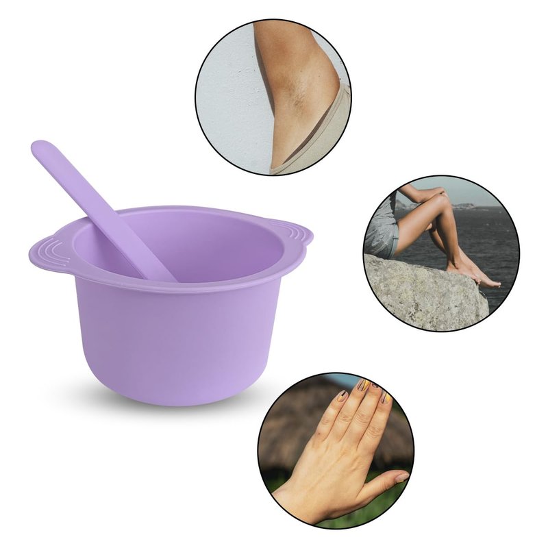 Silicone Wax Bowl and Liner Set for Hair Removal, Non-Stick Wax Pot with Spatula Sticks(purple)