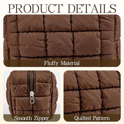 Coffee Puffy Quilted Makeup Bag - Water-Resistant Travel Organizer