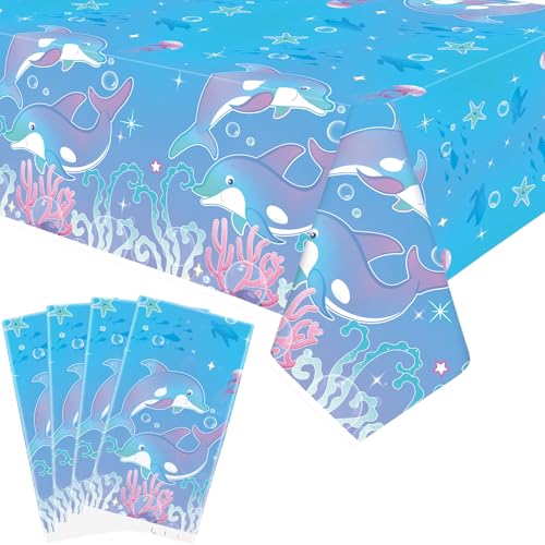 Dolphin Themed Party Tablecloths - 4 Pack, 52x86 Inch