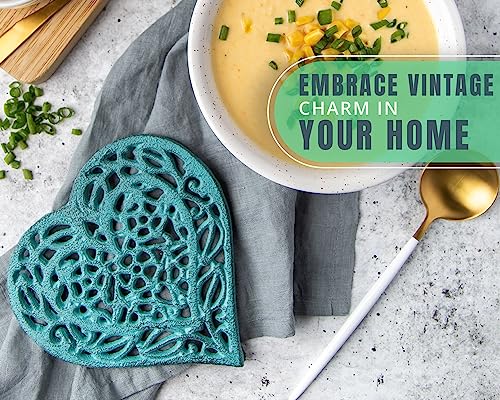 Comfify Blue Cast Iron Heart Trivet for Hot Pots & Pans