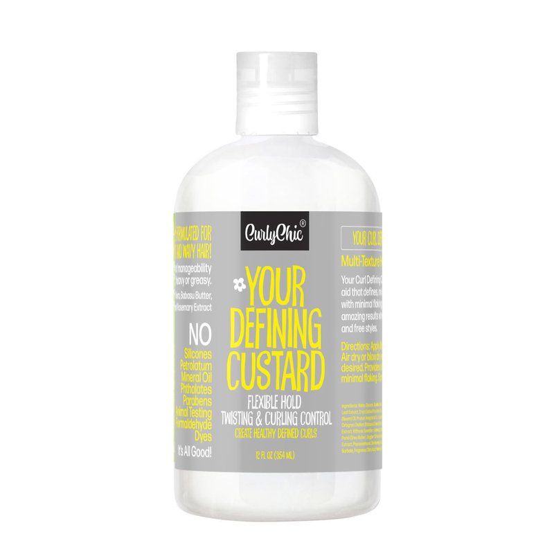 CurlyChic Your Defining Custard - Curl Defining & Moisturizing Styling Cream for Curly, Kinky, Coily, Wavy, & Frizzy Hair - Long-Lasting Hold, Flake-Free, No Crunch, Sulfate & Paraben Free, 12 fl oz