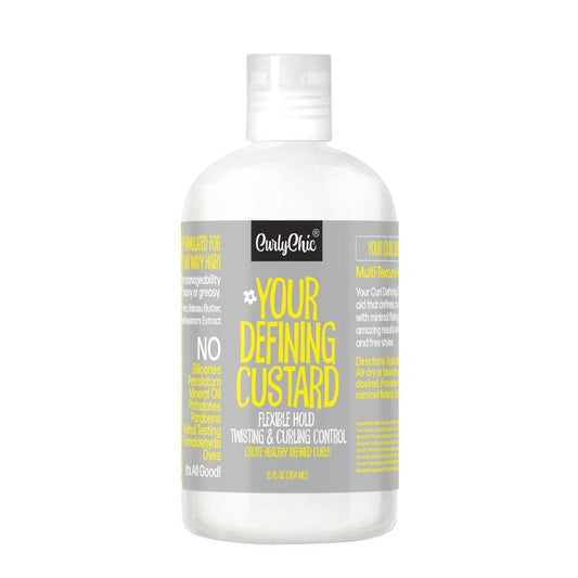 CurlyChic Your Defining Custard - Curl Defining & Moisturizing Styling Cream for Curly, Kinky, Coily, Wavy, & Frizzy Hair - Long-Lasting Hold, Flake-Free, No Crunch, Sulfate & Paraben Free, 12 fl oz