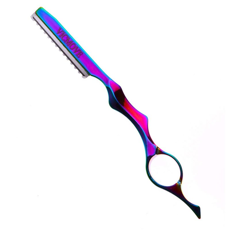 Professional Hair Styling Thinning Texturizing Cutting Feather Razor + 10 Replacement Blades Stainless Steel Rainbow Color