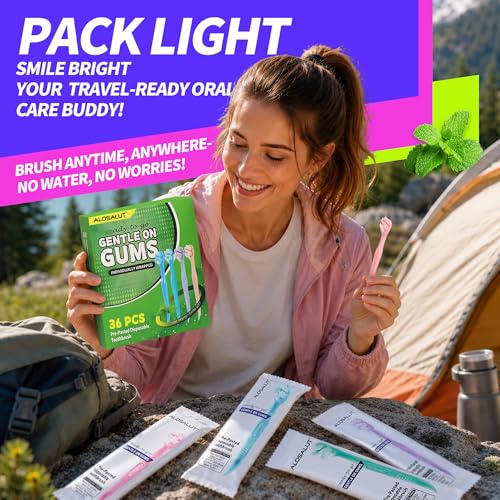 36 Pack Mint Flavor Pink Disposable Toothbrushes – 3-in-1 Travel Set with Floss Pick & Tongue Cleaner
