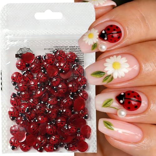 100Pcs 3D Ladybug Nail Charms for DIY Nail Art Decoration