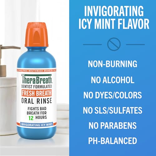 TheraBreath Fresh Breath Oral Rinse - Icy Mint, 1 Liter, Alcohol-Free