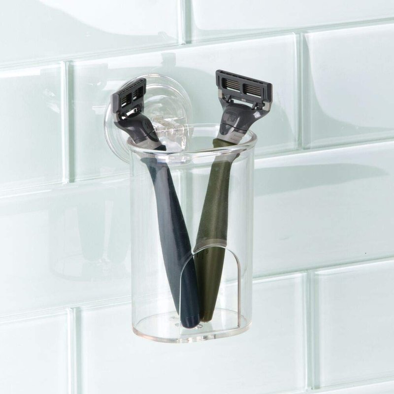 mDesign Compact Plastic Suction Storage Center for Bathroom Organization of Toothbrushes, Electric Toothbrushes, Razors - 2 Pack - Clear
