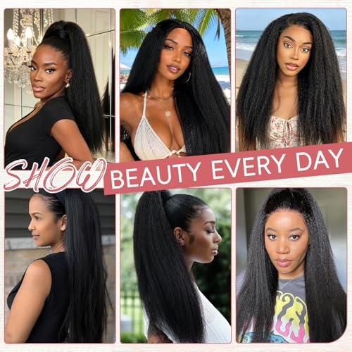 22 Inch Kinky Straight Half Wig for Black Women - Natural Black