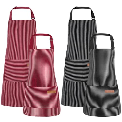 4 Pack Matching Parent and Child Striped Aprons Set