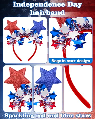 BleSky 2PCS Patriotic Red White and Blue Headbands for 4th of July