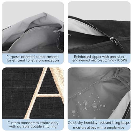 A-Z Monogram Travel Toiletry Bag, Initial Makeup Bag - Black Letter C