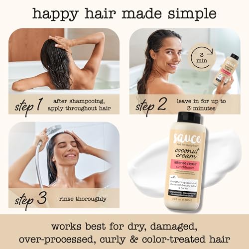 SAUCE Intense Repair Coconut Cream Conditioner, 10 Fl Oz - Frizz Control & Nourishing for Dry, Curly Hair