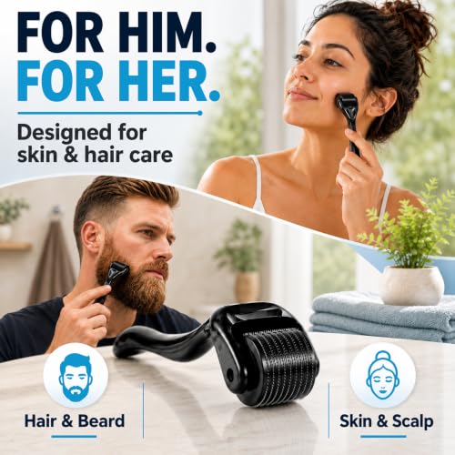 Tilcare 2-Pack Sterile Titanium Beard & Hair Derma Roller 0.25mm - Painless Microneedling for Facial & Scalp
