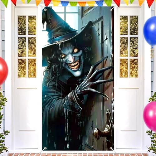 BlissYard Creepy Witch Halloween Door Cover - 71x35 Inch