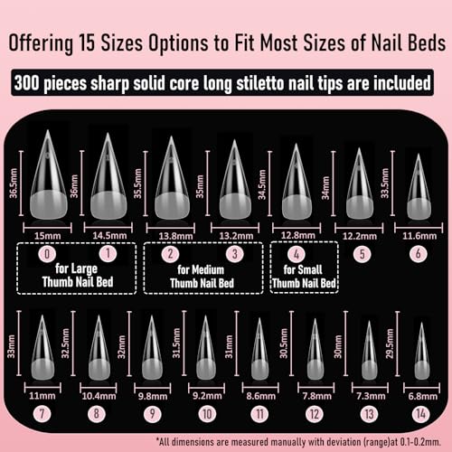 Wellquinn Stiletto Gel Nail Tips - 300pcs Pre-Etched Sharp Solid Press-On, Long-lasting & Easy Application