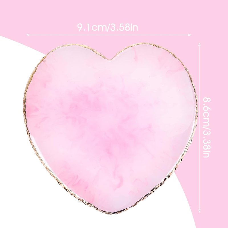 Resin Nail Art Palette - Heart-Shaped Mixing Plate with Golden Edge | Pink Color Mixing Tool