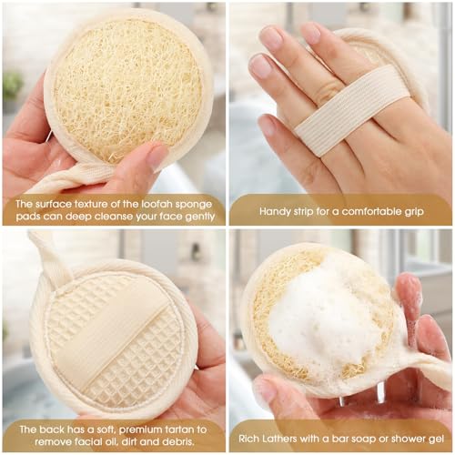 Wokelai 6 Pack Natural Loofah Facial & Body Scrub Pads 3.15in Exfoliating Loofa Brush