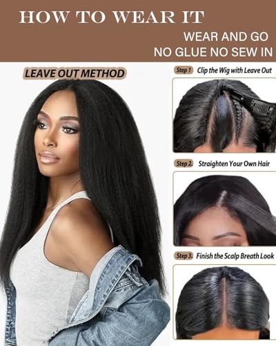 Emistar 20 Inch Kinky Straight V Part Wig - Glueless Synthetic Blend
