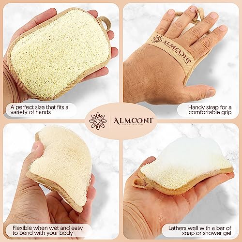 Almooni Natural Loofah Body Scrubber Pads, Exfoliating 2 Pack