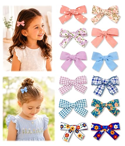 Rosy Baby Bow Clips Set - 12 Toddler Hair Bows for Girls
