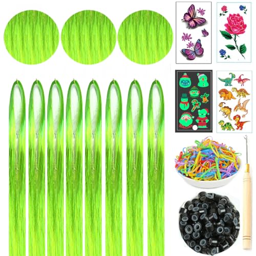 Bright Green 44 Inch Hair Tinsel Kit with Tools - Sparkling Glitter Extensions for Women & Kids