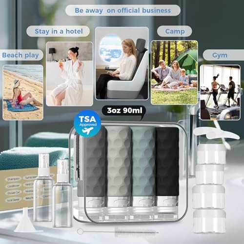 Silevoler Gray 16-Pack Travel Bottles Set TSA Approved Leakproof Refillable Toiletry Containers