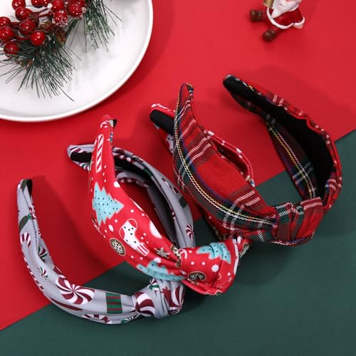 Red Plaid Christmas Knotted Headband for Women - Festive Hair Accessory
