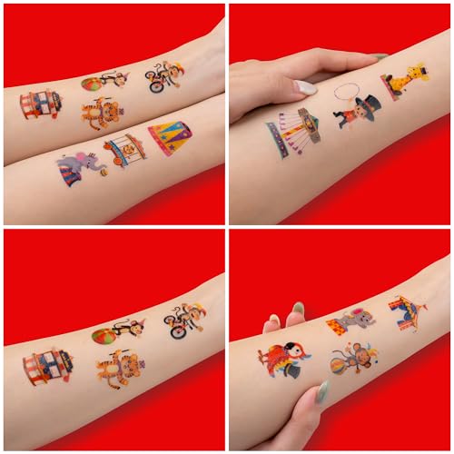 60 PCS Carnival Temporary Tattoos for Kids - Circus Clown & Animal Designs
