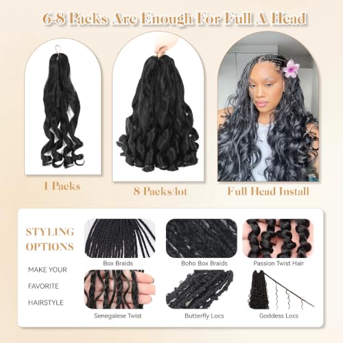 16 Inch French Curl Braiding Hair Extensions - 1B, 7 Packs