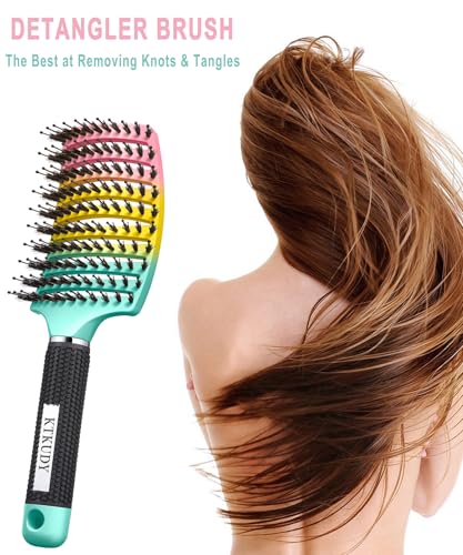KTKUDY Detangling Hair Brush for Women & Kids - Green-Yellow-Pink Gradient, Wet & Dry Hair, All Hair Types