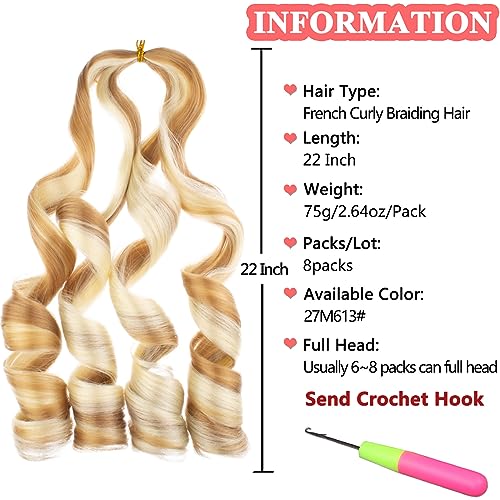 XTREND 22 Inch Pre Stretched French Curls Braiding Hair - 8 Packs 27M613#