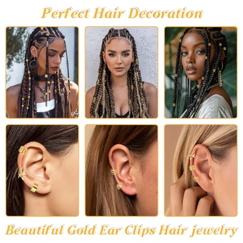 Redriver 100PCS Gold Hair Cuffs for Braids & Locs - Metal Dreadlock Accessories Set