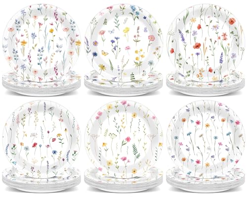 60-Pack Wildflower Paper Plates - 7-Inch Floral Dessert Plates for Parties