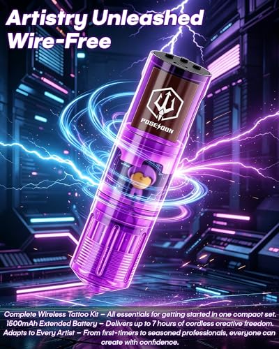 Gaea POSEIDON Wireless Rotary Tattoo Pen Kit with 1500mAh Battery