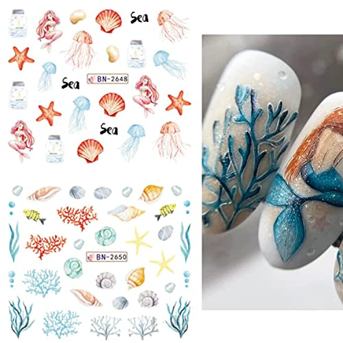 Ocean Summer Nail Art Stickers 12 Sheets for Women & Girls - Marine Water Design