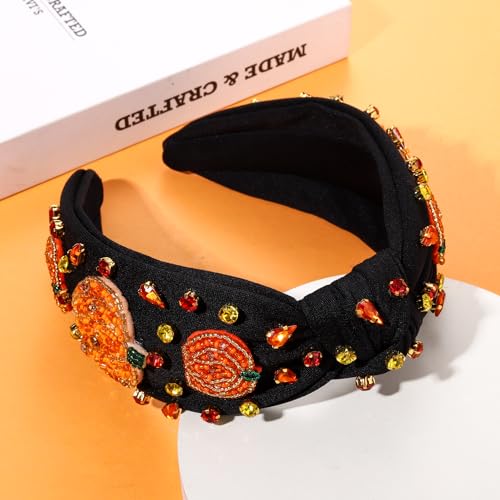 JERTOCLE Triple Pumpkin Beaded Headband for Women Fall Thanksgiving Accessories