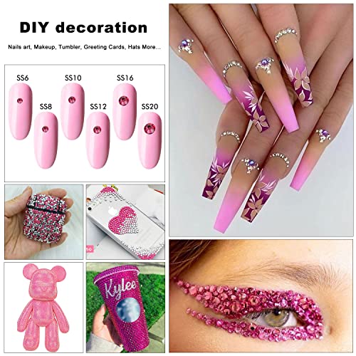 Hot Pink Rose Glass Rhinestones for Nails Crafts & Clothes - 4240PCS, 6 Sizes