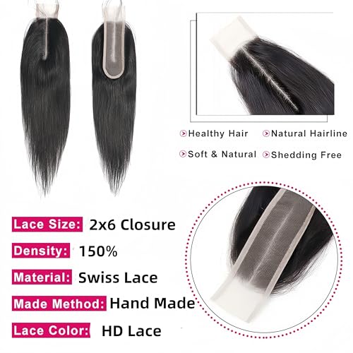 8 Inch Brazilian Straight Hair 2x6 HD Lace Closure Deep Middle Part Remy Human Hair
