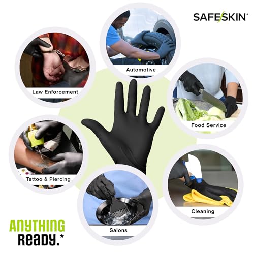 SAFESKIN Black Nitrile Disposable Gloves - Powder Free, 3.5 Mil