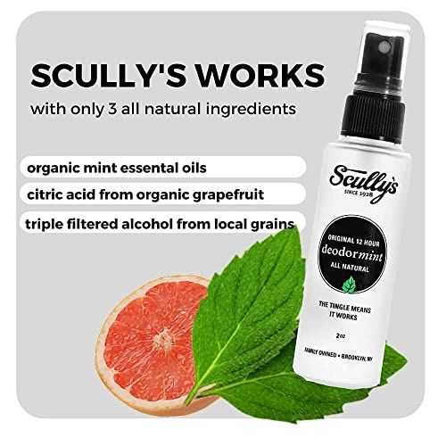 Scully's Natural Deodorant Spray - 2oz Mint & Grapefruit - 12+ Hour Protection, Aluminum-Free, Non-Toxic, Refillable