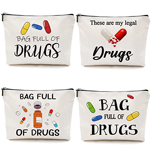 Travel Makeup & Medicine Pouch 4-Pack - Women's Organizer Bags with Cartoon Medical Theme