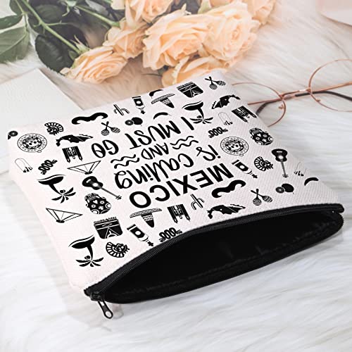 Mexico Is Calling Cosmetic Bag - Canvas Travel Organizer Pouch