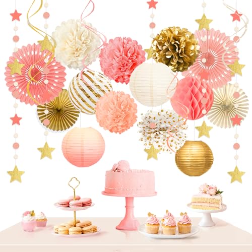AOBKIAT Pink Gold Birthday Decorations Kit - 19PCS Party Set