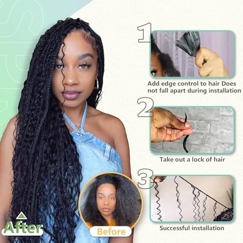 EOOCET 18 Inch Deep Wave Boho Braiding Hair - 2 Packs 200g, #1B Black