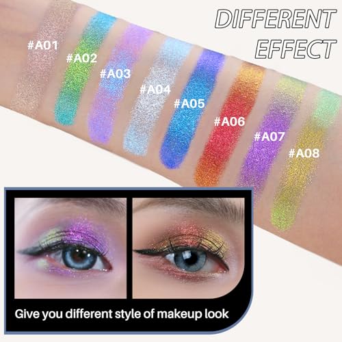CHARMACY A08 Duochrome Glitter Eyeshadow Stick - Chameleon Metallic Smoky Eye, Long-Lasting Water-Resistant, High Pigment